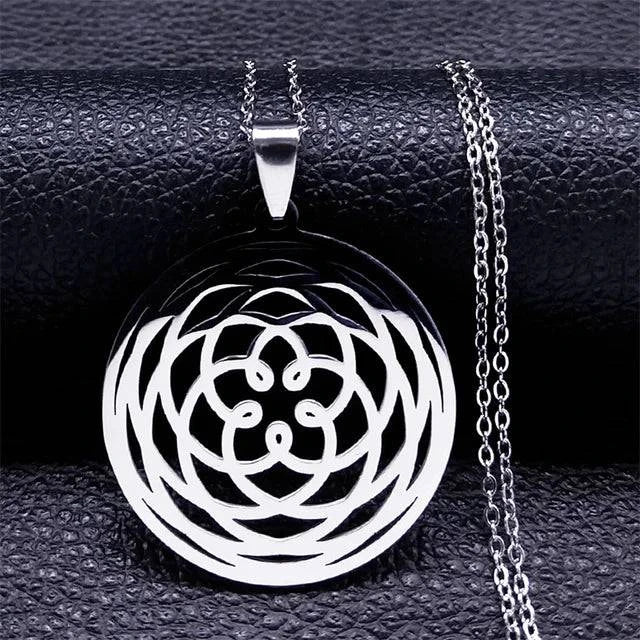 Flower of Life Stainless Steel Mandala Metatron Necklaces Sacred Geometry Long Black Bead Necklace Jewelry - ALL TRENDY STUFF