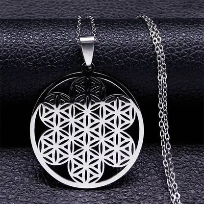 Flower of Life Stainless Steel Mandala Metatron Necklaces Sacred Geometry Long Black Bead Necklace Jewelry - ALL TRENDY STUFF