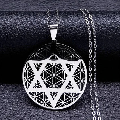 Flower of Life Stainless Steel Mandala Metatron Necklaces Sacred Geometry Long Black Bead Necklace Jewelry - ALL TRENDY STUFF