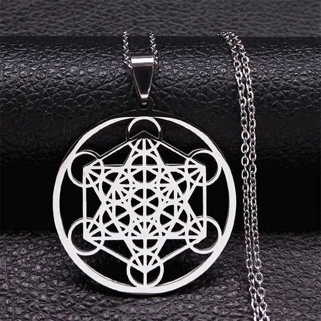 Flower of Life Stainless Steel Mandala Metatron Necklaces Sacred Geometry Long Black Bead Necklace Jewelry - ALL TRENDY STUFF