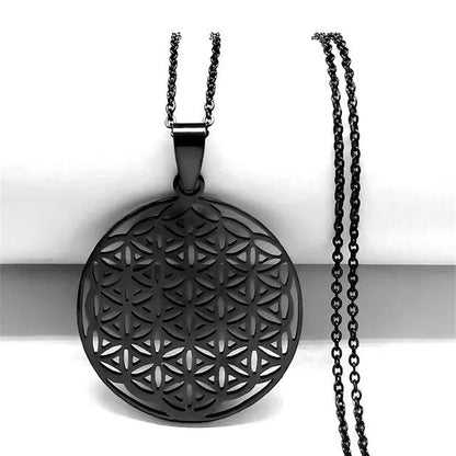 Flower of Life Stainless Steel Mandala Metatron Necklaces Sacred Geometry Long Black Bead Necklace Jewelry - ALL TRENDY STUFF