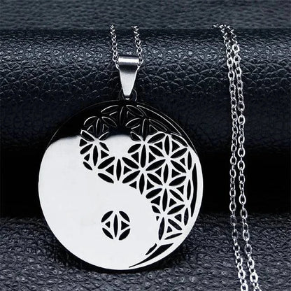 Flower of Life Stainless Steel Mandala Metatron Necklaces Sacred Geometry Long Black Bead Necklace Jewelry - ALL TRENDY STUFF