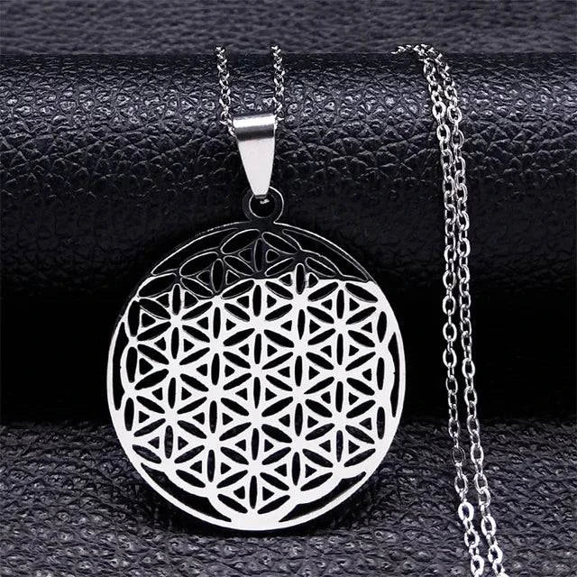 Flower of Life Stainless Steel Mandala Metatron Necklaces Sacred Geometry Long Black Bead Necklace Jewelry - ALL TRENDY STUFF