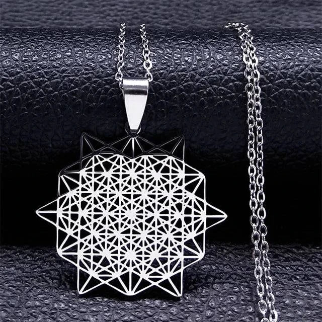 Flower of Life Stainless Steel Mandala Metatron Necklaces Sacred Geometry Long Black Bead Necklace Jewelry - ALL TRENDY STUFF