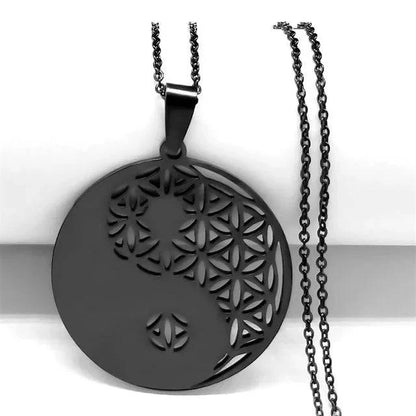 Flower of Life Stainless Steel Mandala Metatron Necklaces Sacred Geometry Long Black Bead Necklace Jewelry - ALL TRENDY STUFF