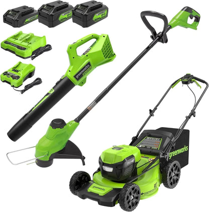 48V (2x24V) 21" Cordless Battery Self-Propelled Mower 10" String Trimmer 320 CFM Blower Combo Kit w/ (2) 5.0Ah Batteries - ALL TRENDY STUFF