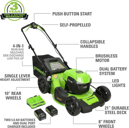 48V (2x24V) 21" Cordless Battery Self-Propelled Mower 10" String Trimmer 320 CFM Blower Combo Kit w/ (2) 5.0Ah Batteries - ALL TRENDY STUFF