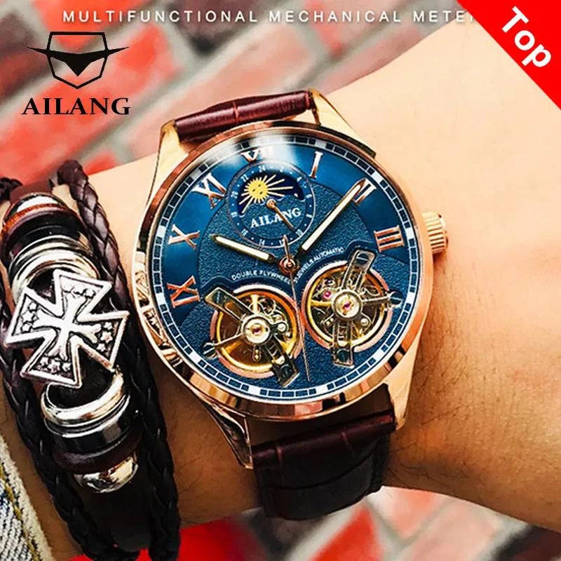 AILANG Original Design men's Double Flywheel Automatic Mechanical Watch Fashion Leisure Business Luxury Clock - ALL TRENDY STUFF