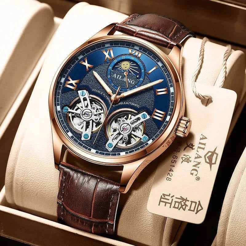 AILANG Original Design men's Double Flywheel Automatic Mechanical Watch Fashion Leisure Business Luxury Clock - ALL TRENDY STUFF