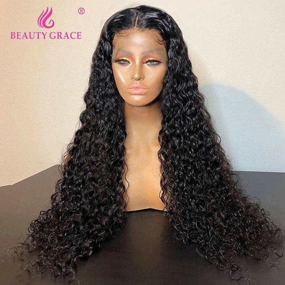 Curly Deep Wave 13X4 Lace Frontal Wig Water Wave Lace Front Wigs Human Hair Wig 4x4 Lace Closure Wigs For Women - ALL TRENDY STUFF