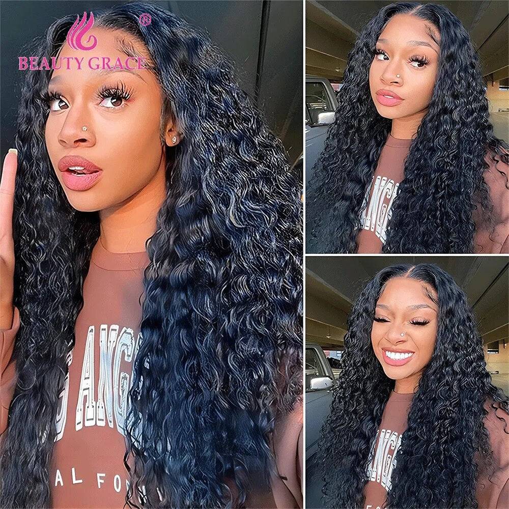 Curly Deep Wave 13X4 Lace Frontal Wig Water Wave Lace Front Wigs Human Hair Wig 4x4 Lace Closure Wigs For Women - ALL TRENDY STUFF