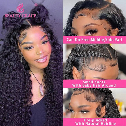 Curly Deep Wave 13X4 Lace Frontal Wig Water Wave Lace Front Wigs Human Hair Wig 4x4 Lace Closure Wigs For Women - ALL TRENDY STUFF