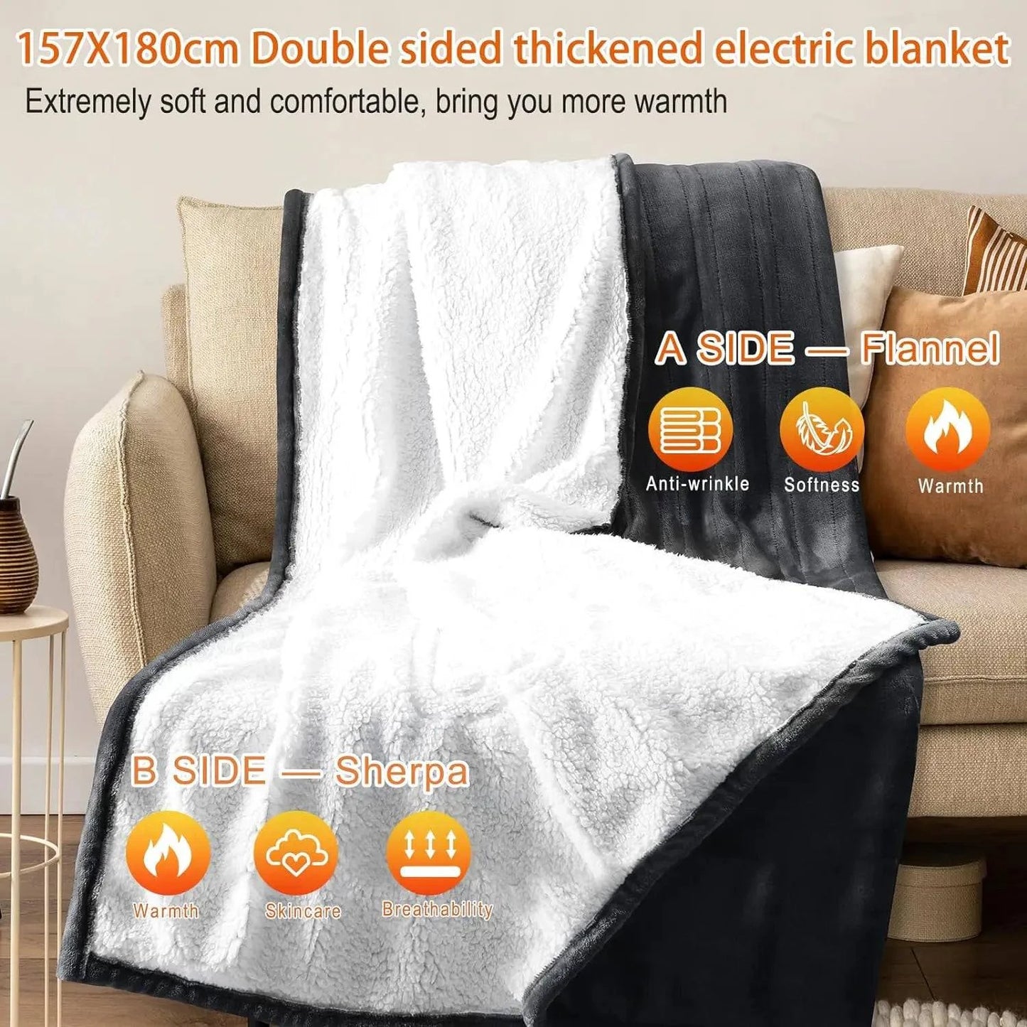 Electric Blanket with Automatic Shut-Off,  Bed Heat Blanket,  Home & Office Quick Flannel Washable - ALL TRENDY STUFF