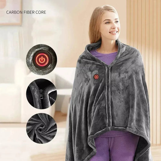 Electric Heating Outer Shawl Blanket Two-Sided Coral Fleece Warm Body Shawl Cloak USB Heating Blanket Cold-Proof Warm Blanket - ALL TRENDY STUFF