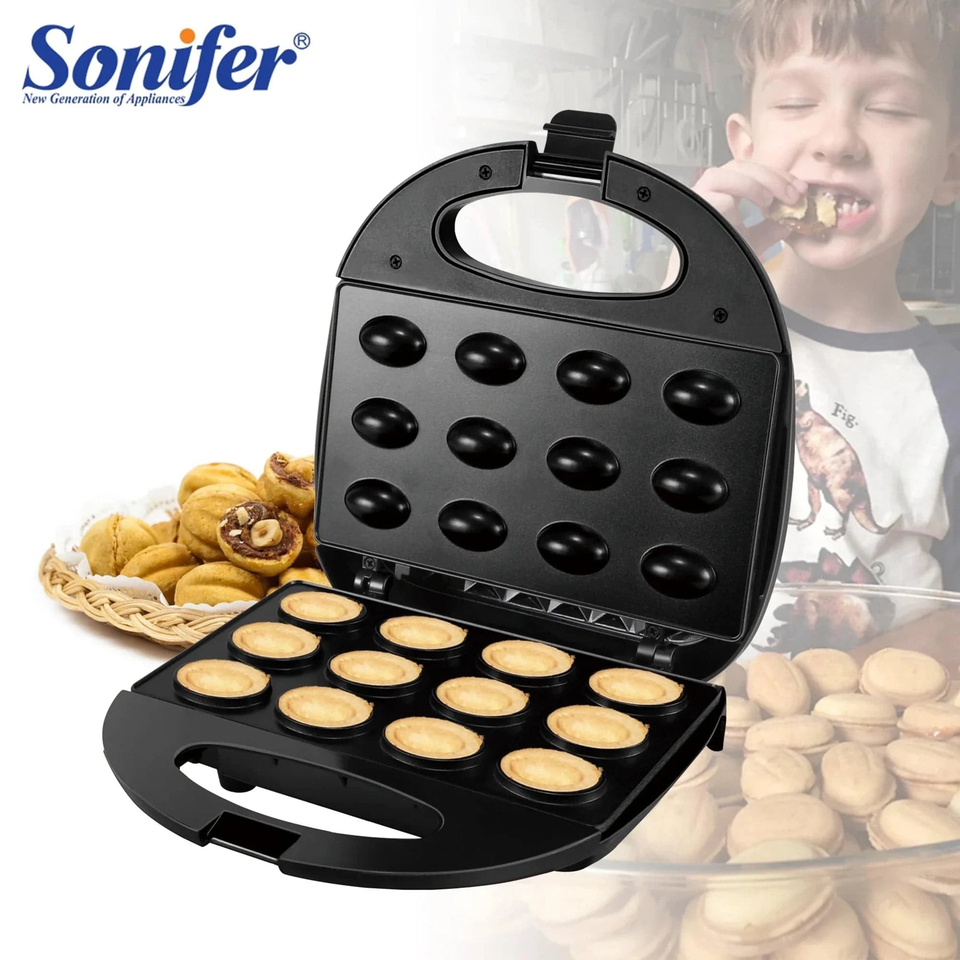 Electric Walnut Cake Waffle Maker With Nuts 12 Holes Cooking Kitchen Biscuits Making for Baking Business Nuts Waffle Sonifer - ALL TRENDY STUFF