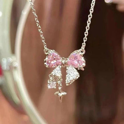 Fashion Pink Planet Heart Zircon Necklace Women Charm Aesthetic Clavicle Chain Necklace Valentines Day Gift Party Jewelry - ALL TRENDY STUFF