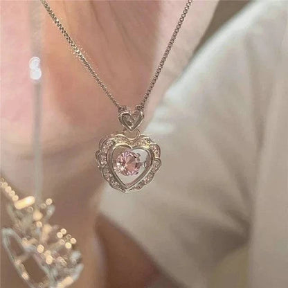 Fashion Pink Planet Heart Zircon Necklace Women Charm Aesthetic Clavicle Chain Necklace Valentines Day Gift Party Jewelry - ALL TRENDY STUFF