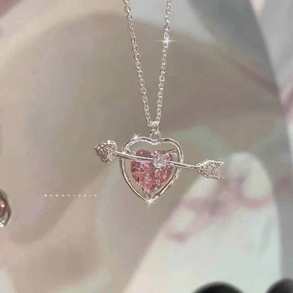 Fashion Pink Planet Heart Zircon Necklace Women Charm Aesthetic Clavicle Chain Necklace Valentines Day Gift Party Jewelry - ALL TRENDY STUFF