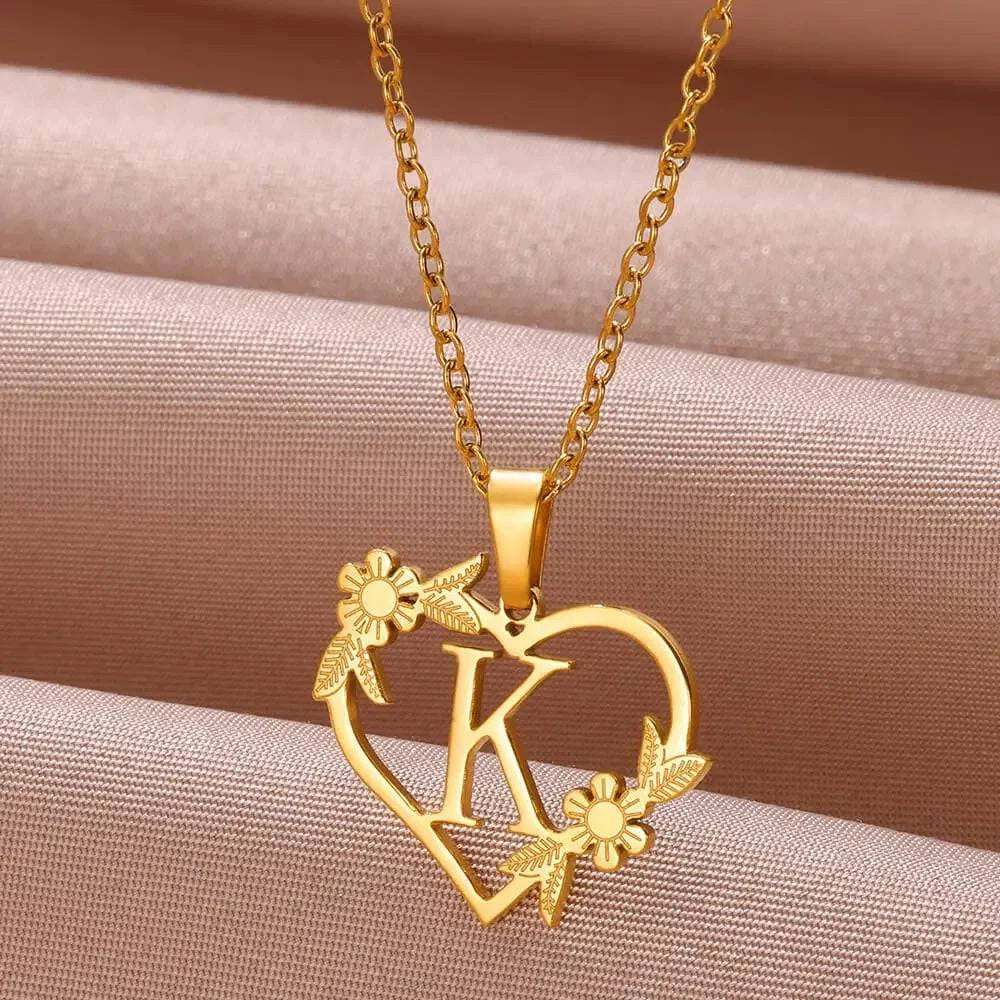 Gold Color Dainty Flower Initials Necklace Women Girl Stainless Steel Heart Letter Choker Necklace Best Gifts Alphabet Jewelry - ALL TRENDY STUFF