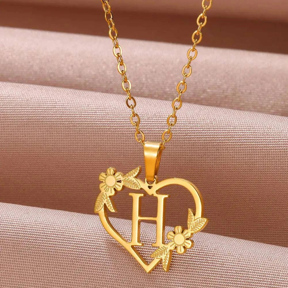 Gold Color Dainty Flower Initials Necklace Women Girl Stainless Steel Heart Letter Choker Necklace Best Gifts Alphabet Jewelry - ALL TRENDY STUFF