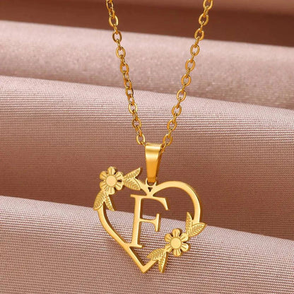 Gold Color Dainty Flower Initials Necklace Women Girl Stainless Steel Heart Letter Choker Necklace Best Gifts Alphabet Jewelry - ALL TRENDY STUFF