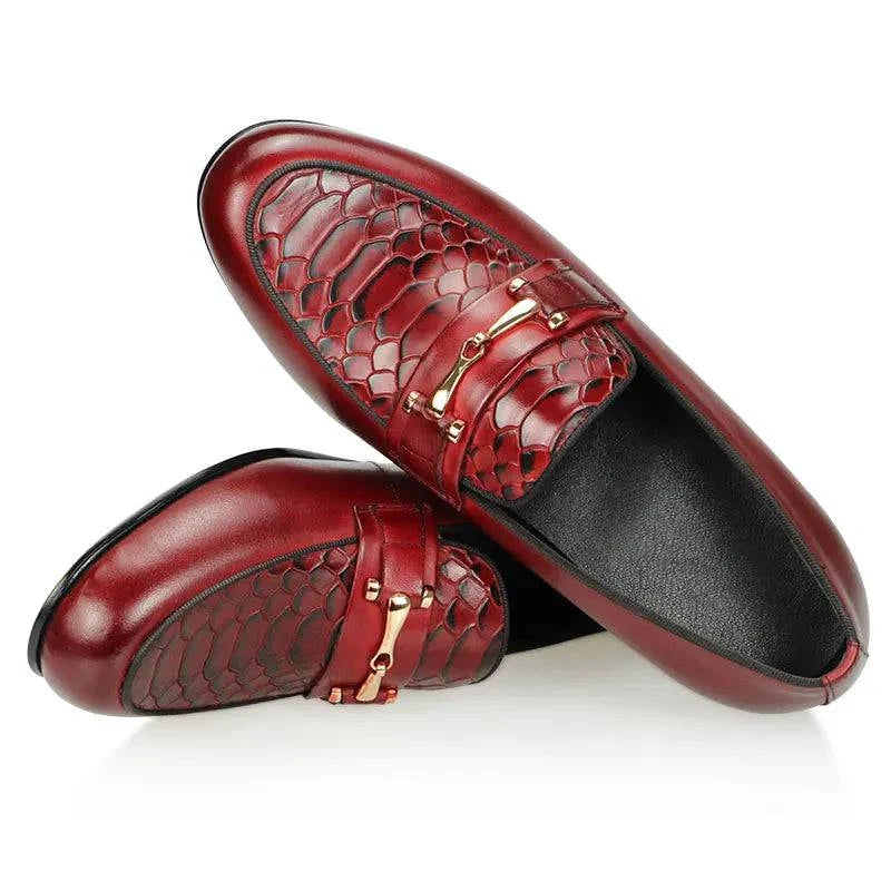 Men Daily Shoes Comfortable Loafer Shoe for Males Snake Pattern Printing Pure Leather Handmade Metal Buckle Decoration Size 46 - ALL TRENDY STUFF