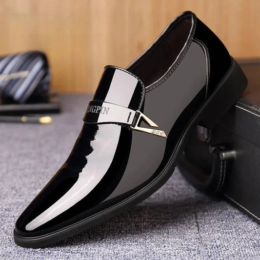 Men Dress Leather Shoes Slip on Patent Leather Men's Casual Oxford Shoe Moccasin Glitter Male Footwear Pointed Toe Shoes for Men - ALL TRENDY STUFF