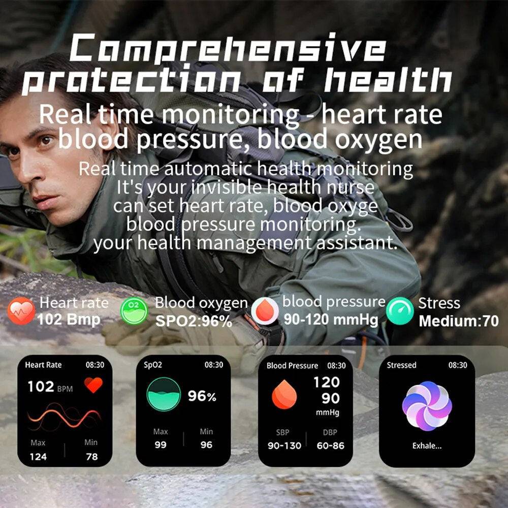 Men Smart Watch For Android IOS Fitness Watches Ip68 Waterproof Military Healthy Monitor AI Voice Bluetooth Call Smartwatch - ALL TRENDY STUFF