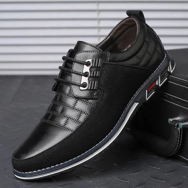 Men Sneakers Shoes Fashion Brand Classic Lace-Up Casual Loafers Pu Leather Shoes Black Breathable Business Men Shoes Big Size - ALL TRENDY STUFF