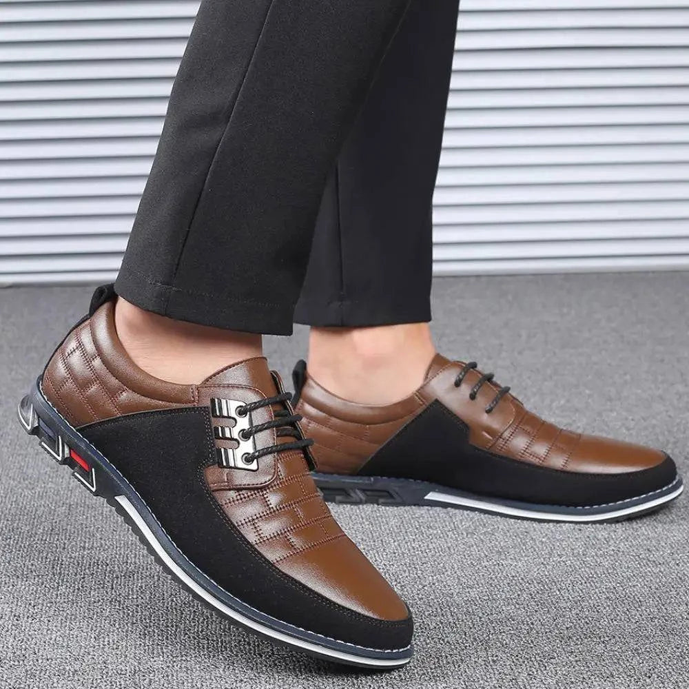 Men Sneakers Shoes Fashion Brand Classic Lace-Up Casual Loafers Pu Leather Shoes Black Breathable Business Men Shoes Big Size - ALL TRENDY STUFF