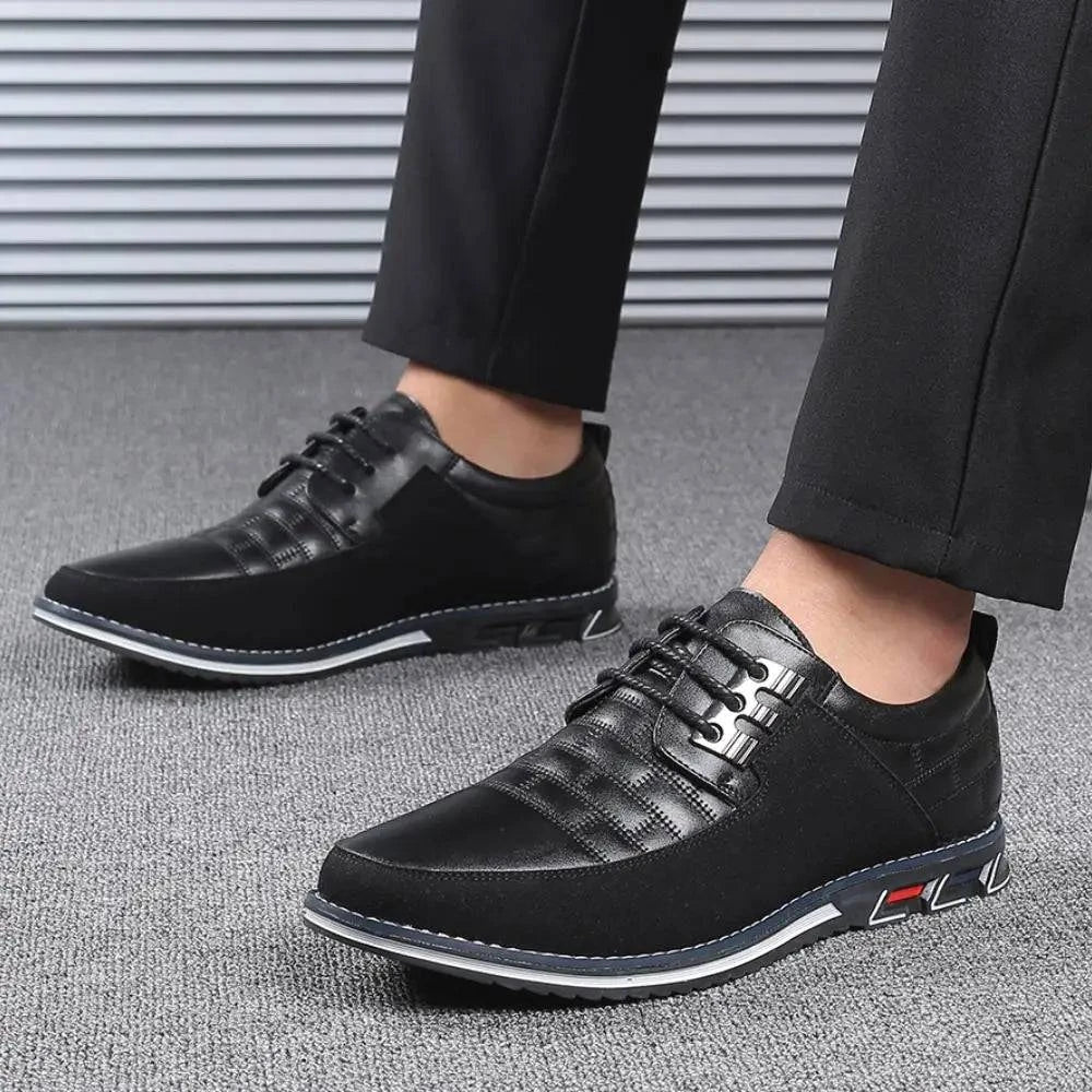 Men Sneakers Shoes Fashion Brand Classic Lace-Up Casual Loafers Pu Leather Shoes Black Breathable Business Men Shoes Big Size - ALL TRENDY STUFF