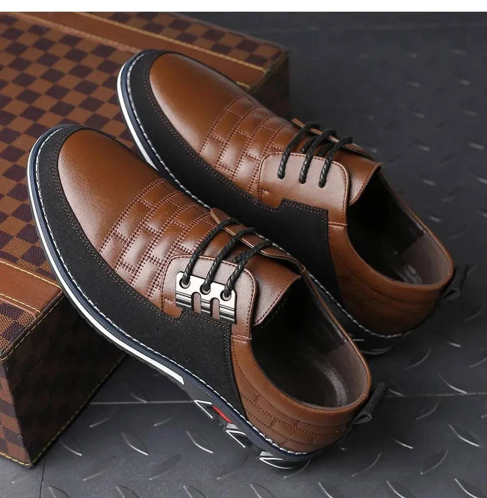 Men Sneakers Shoes Fashion Brand Classic Lace-Up Casual Loafers Pu Leather Shoes Black Breathable Business Men Shoes Big Size - ALL TRENDY STUFF