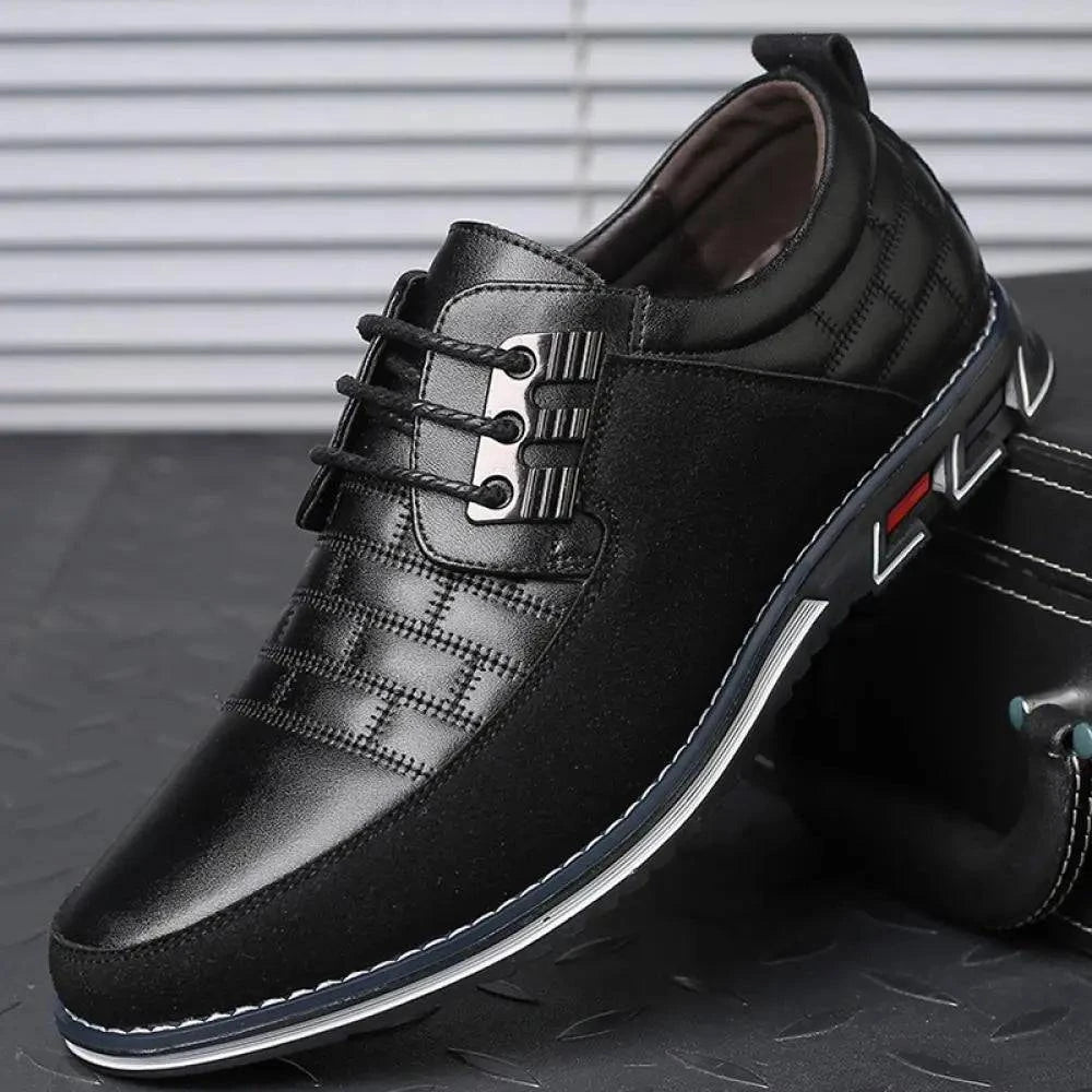 Men Sneakers Shoes Fashion Brand Classic Lace-Up Casual Loafers Pu Leather Shoes Black Breathable Business Men Shoes Big Size - ALL TRENDY STUFF