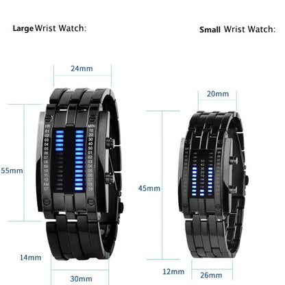 Men Watch 50m Waterproof Lava Watch Double Row Lamp Led Watch Male Binary Steel Band Electronic Sport Watch Relogios Masculino - ALL TRENDY STUFF