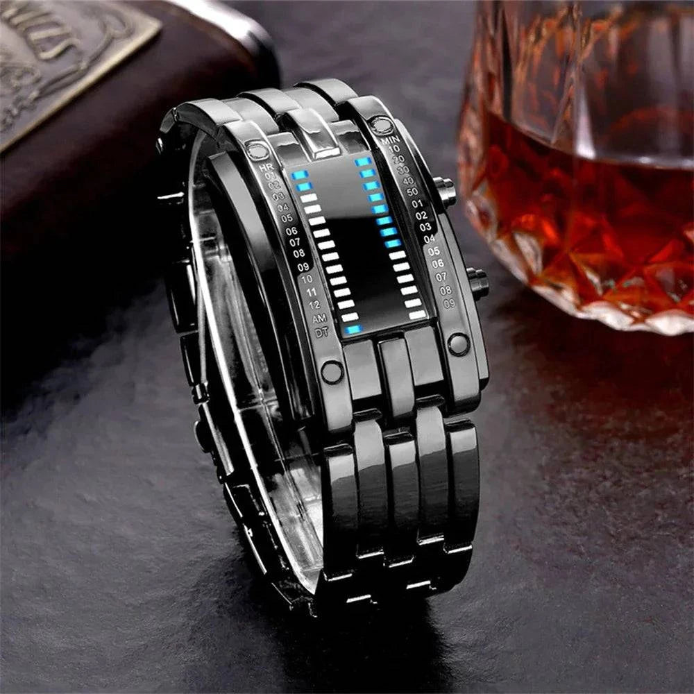 Men Watch 50m Waterproof Lava Watch Double Row Lamp Led Watch Male Binary Steel Band Electronic Sport Watch Relogios Masculino - ALL TRENDY STUFF