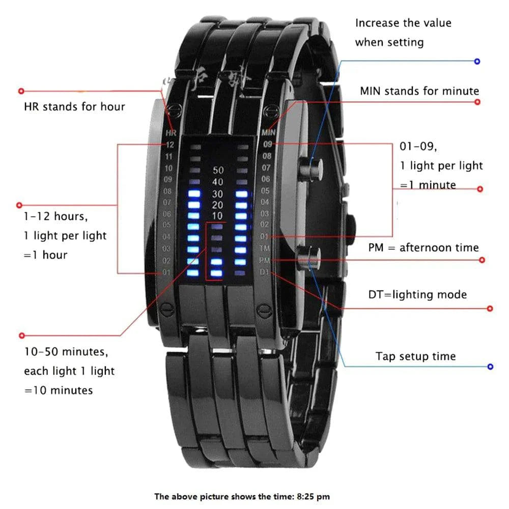 Men Watch 50m Waterproof Lava Watch Double Row Lamp Led Watch Male Binary Steel Band Electronic Sport Watch Relogios Masculino - ALL TRENDY STUFF