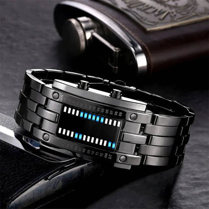 Men Watch 50m Waterproof Lava Watch Double Row Lamp Led Watch Male Binary Steel Band Electronic Sport Watch Relogios Masculino - ALL TRENDY STUFF