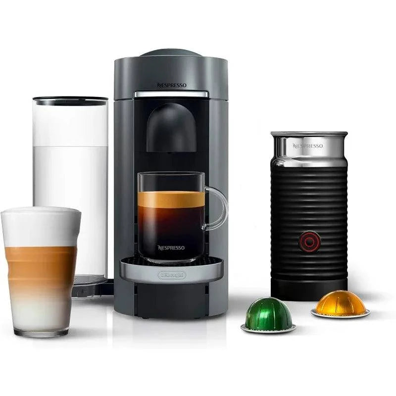 Nespresso VertuoPlus Deluxe Coffee and Espresso Machine by De'Longhi with Milk Frother, Titan,Gray - ALL TRENDY STUFF