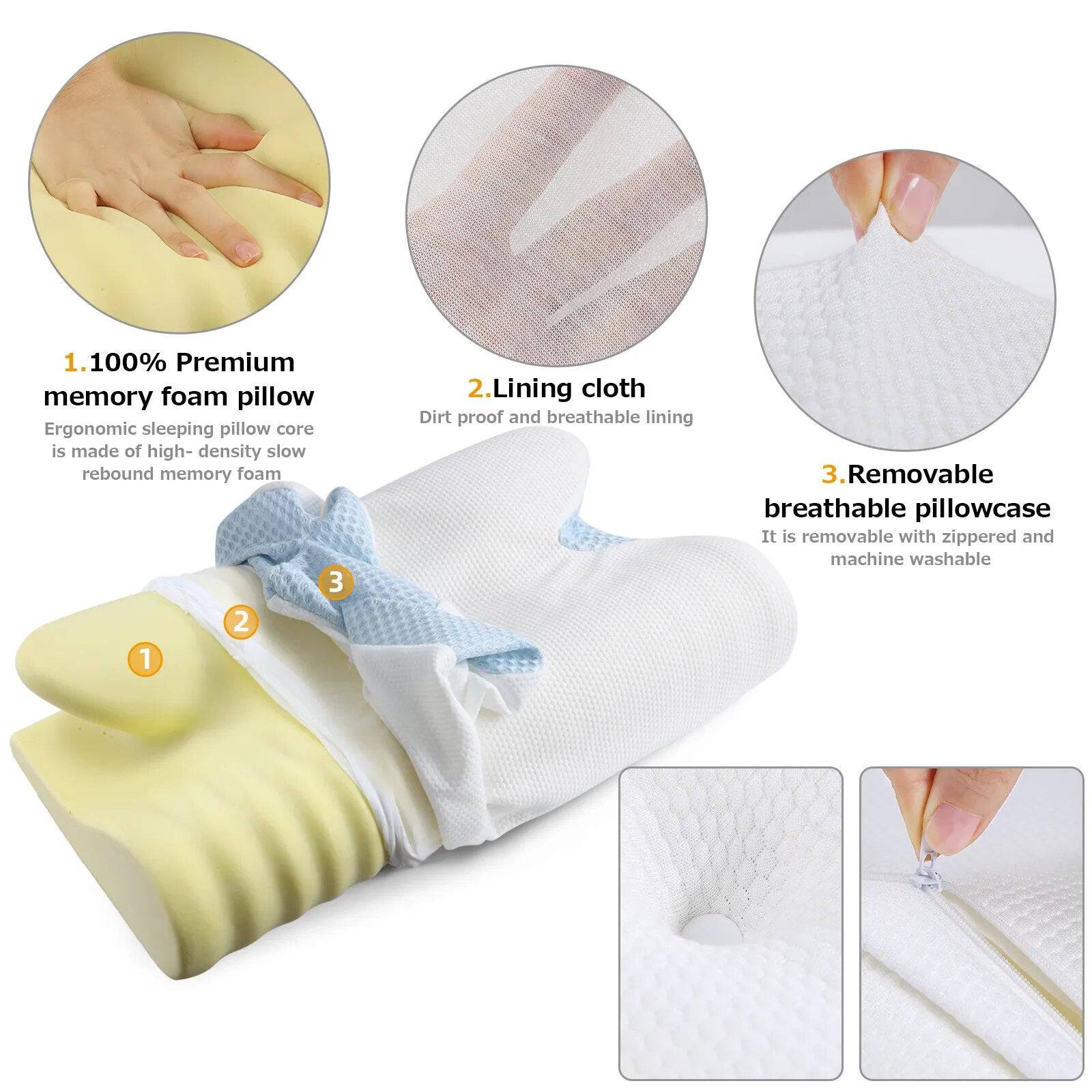 Orthopedic Memory Foam Pillow 60x37cm Slow Rebound Memory Soft Pillow Butterfly Shaped Relax Cervical Neck for Side Back Sleeper - ALL TRENDY STUFF