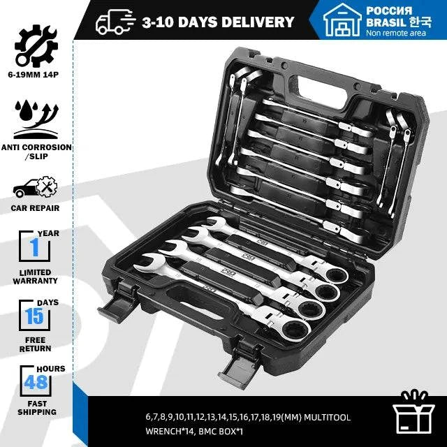 PROSTORMER 14pcs Keys Set Multitool Wrench Ratchet Spanners Set Hand Tool Wrench Set Universal Wrench Tool Car Repair Tools - ALL TRENDY STUFF