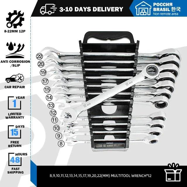 PROSTORMER 14pcs Keys Set Multitool Wrench Ratchet Spanners Set Hand Tool Wrench Set Universal Wrench Tool Car Repair Tools - ALL TRENDY STUFF