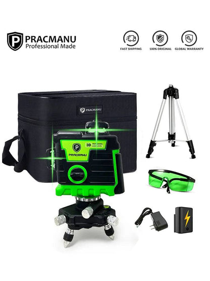 Pracmanu Laser Level 12 Lines 3D level Self-Leveling Horizontal and Vertical Cross Super Powerful Green Laser Beams - ALL TRENDY STUFF