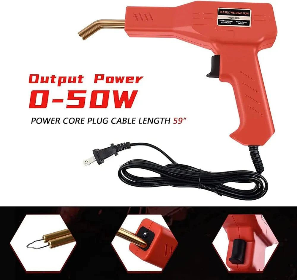 Red Plastic Welder 50W Hot Nail Gun With 200/400/800 Nails Car Bumper Repair Kit Cracking Tool Garage Nailer PVC Machine Welding - ALL TRENDY STUFF