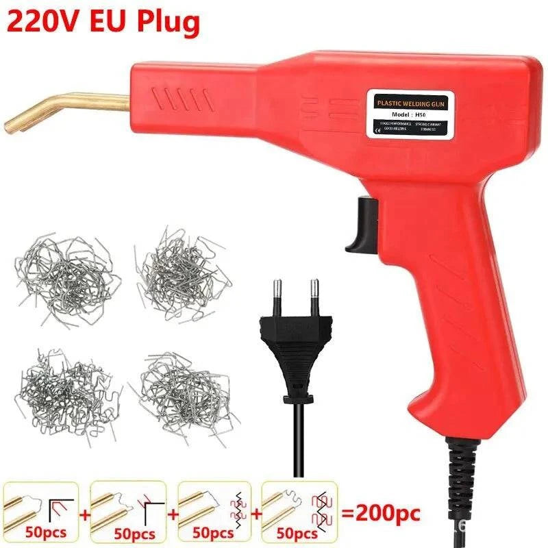 Red Plastic Welder 50W Hot Nail Gun With 200/400/800 Nails Car Bumper Repair Kit Cracking Tool Garage Nailer PVC Machine Welding - ALL TRENDY STUFF