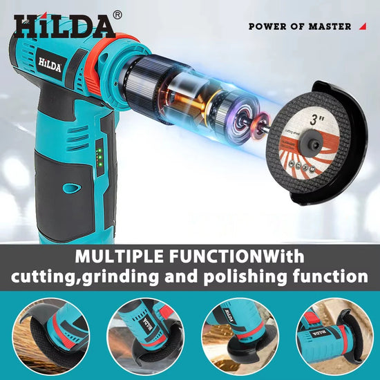 HILDA 12V Miniature Rechargeable Mini Angle Grinder with Battery Cutting Blade Polishing Grinder for Cutting Diamond Cordless