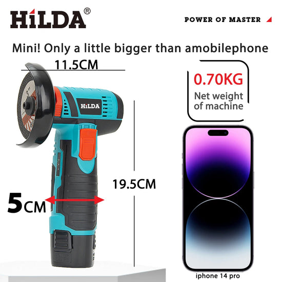 HILDA 12V Miniature Rechargeable Mini Angle Grinder with Battery Cutting Blade Polishing Grinder for Cutting Diamond Cordless