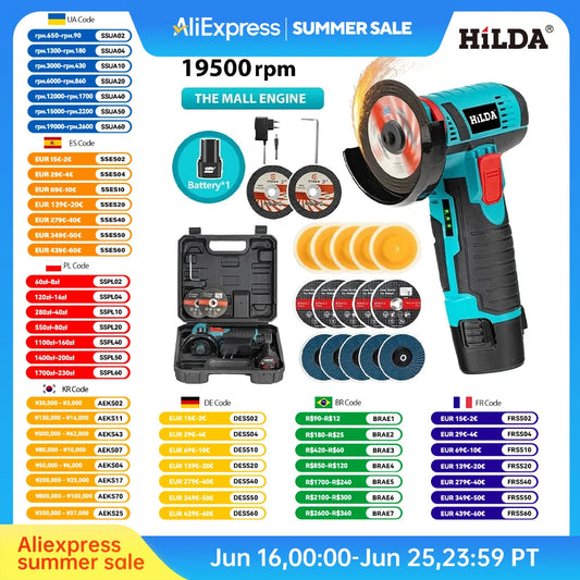 HILDA 12V Miniature Rechargeable Mini Angle Grinder with Battery Cutting Blade Polishing Grinder for Cutting Diamond Cordless