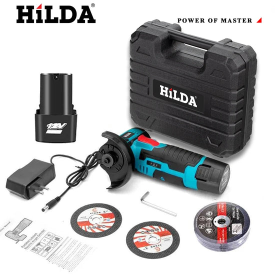 HILDA 12V Miniature Rechargeable Mini Angle Grinder with Battery Cutting Blade Polishing Grinder for Cutting Diamond Cordless