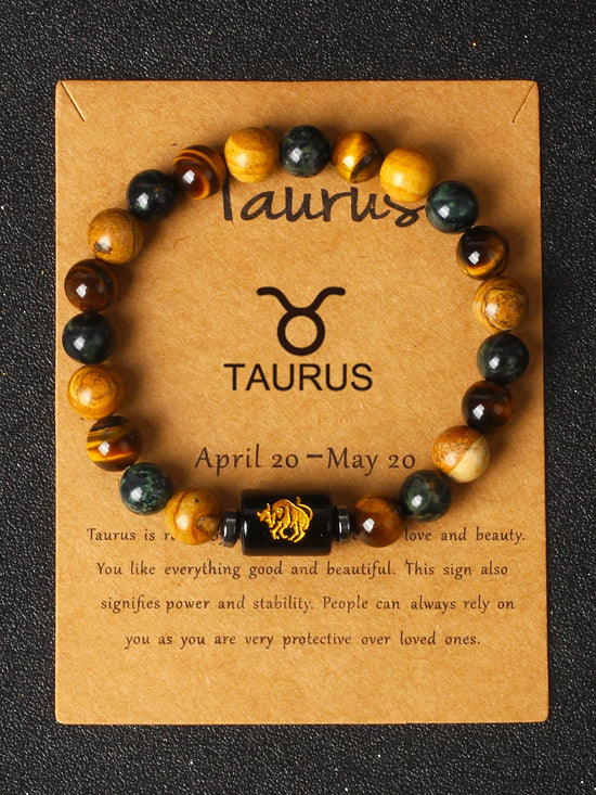 12 Zodiac Signs Constellation Charm Bracelet Men Women Fashion Tiger Eye Stone Beaded Bracelets Virgo Leo Libra Couple Jewelry