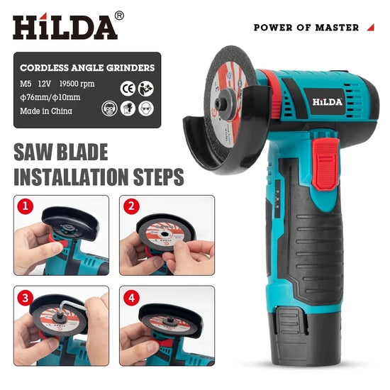 HILDA 12V Miniature Rechargeable Mini Angle Grinder with Battery Cutting Blade Polishing Grinder for Cutting Diamond Cordless